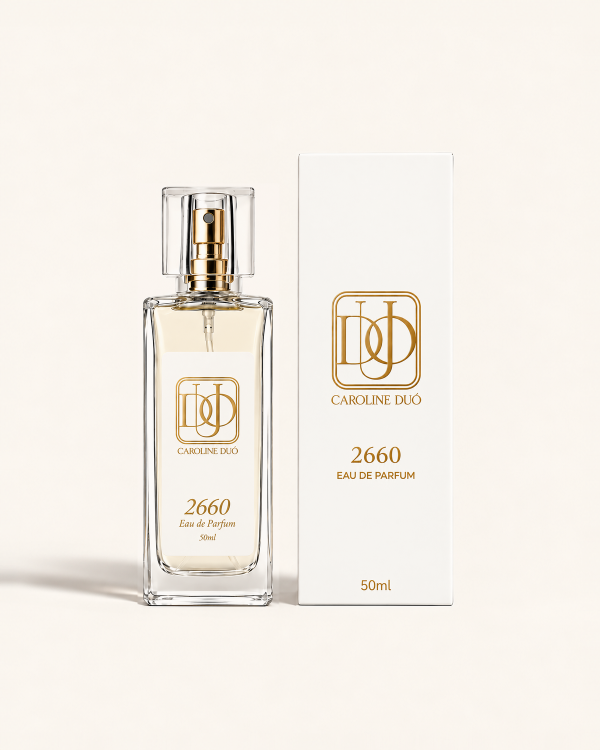 Perfume 2660, frasco e caixa em fotografia de estúdio sobre fundo marfim.