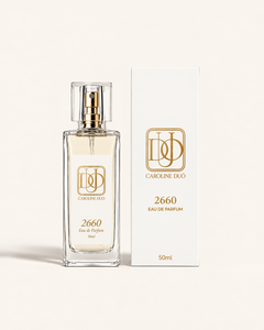 Perfume 2660, frasco e caixa em fotografia de estúdio sobre fundo marfim.