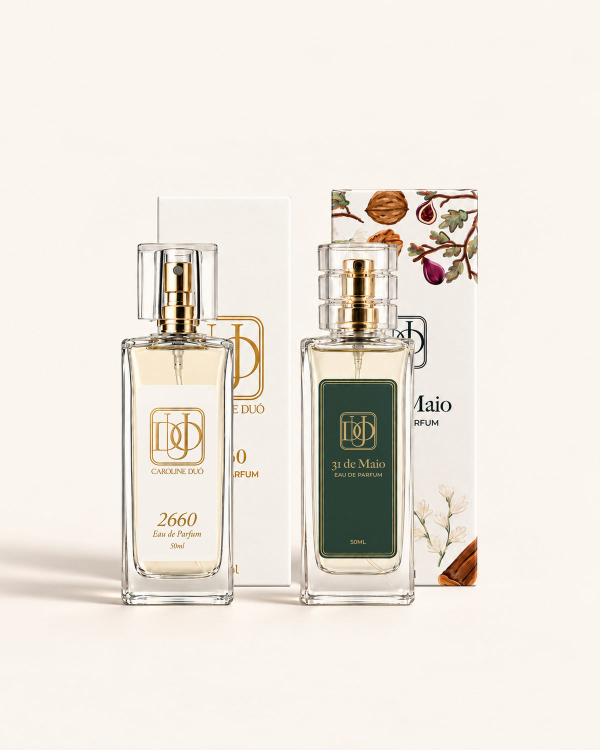 Kit Memórias: perfumes 2660 e 31 de Maio, com suas caixas ao fundo.