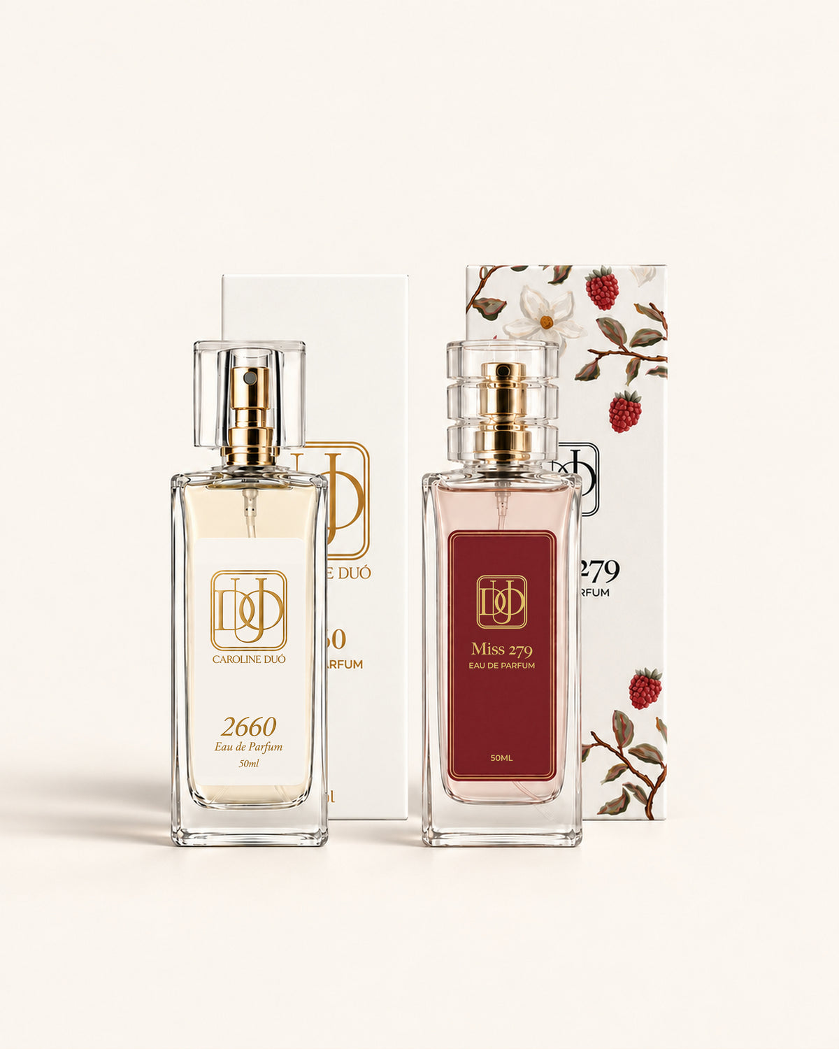 Kit Patricinha: perfumes 2660 e Miss 279, com suas caixas ao fundo.